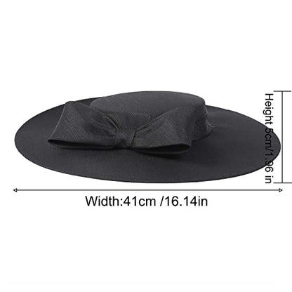 Fascinators Women Wide Brim 20s 50s Derby Pillbox Hat Bowknot Cocktail Tea Party Church Dress Hats - color: Black