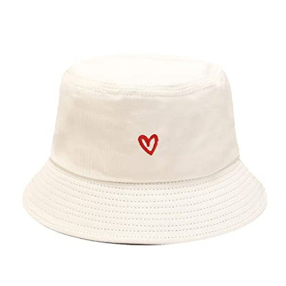 Quanhaigou Bucket Hats Unisex Sun Summer Travel Beach Fishing Cap for Men Women Teens - color: Beige Love