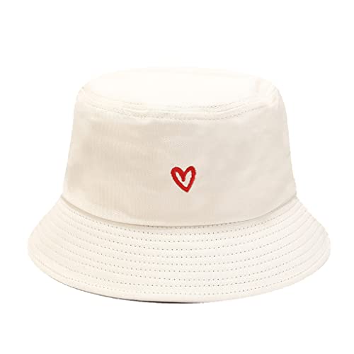 Quanhaigou Bucket Hats Unisex Sun Summer Travel Beach Fishing Cap for Men Women Teens - color: Beige Love
