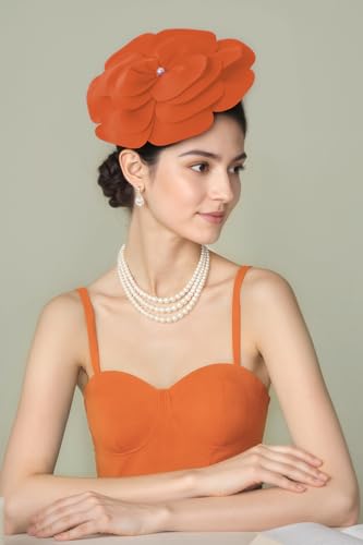 BABEYOND Fascinators Hats for Women Layered Flower Tea Party Derby Hats - color: Orange