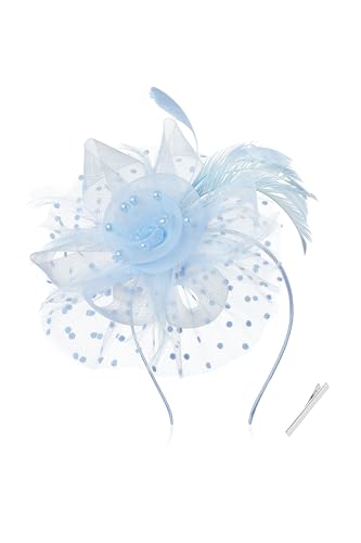 BABEYOND Fascinators Hats for Women Tea Party Flower Tulle Bead Derby Hat - color: Light Blue