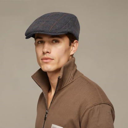 Senker Fashion 2 Pack Newsboy Cap for Men, Wool Blend Tweed Flat Cap - color: Black Brown
