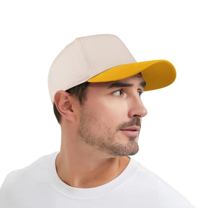 TOPTIE 5 Panel Trucker Hat Snapback Adjustable Cotton Sun Cap for Men - color: Gold Beige