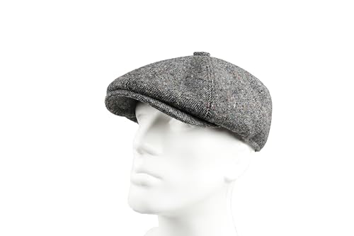 8 Panel Wool Blend Newsboy Cap – Classic Tweed & Herringbone Baker Boy Hat for Men & Women - color: Gray Tweed, size: XX-Large