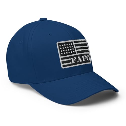 FX FAFO USA Flag Fitted Hat Embroidered Curved Bill Mid Crown Closed-Back Structured Twill Cap - color: Royal Blue, size: Large-X-Large