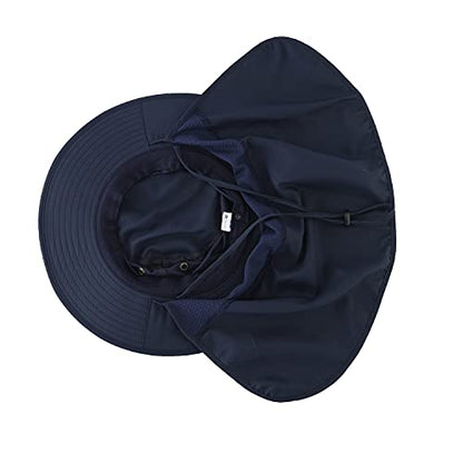 Home Prefer UPF50 Mens Sun Hat with Neck Flap Quick Dry UV Protection Cap Womens Wide Brim Fishing Hat Neck Flap Beach Garden - color: Navy Blue