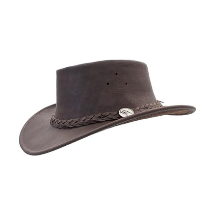 1035 Full Grain - Australian Cattle Leather Cowboy Hat - Foldable, Lightweight, Durable, Water Resistant - color: Brown, size: Medium