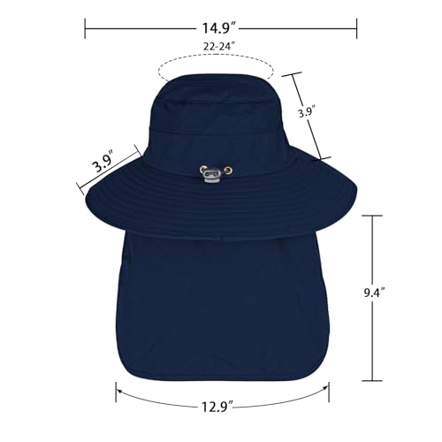 ZOORON Sun Hats for Men Women with Neck Flap Fishing UPF 50+ UV Protection - color: Navy Blue