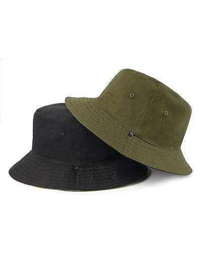 Zylioo XXL Bucket Hat for Big Heads, Reversible Fishing Sun Hat - color: Black-army Green, size: X-Large-XX-Large