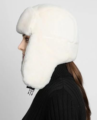 Women's Trapper Hat Faux Fur Winter Hats Fuzzy Russian Hat with Buckle Trooper Warm Ski Cycling Ear Flap Hat 2025 - color: A White