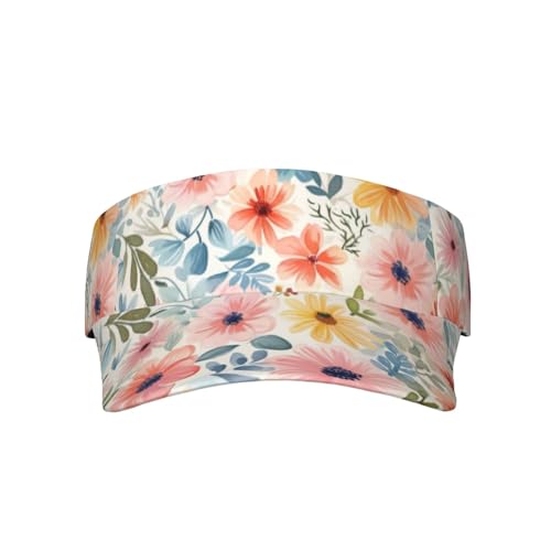 Unisex Sports Sun Visor Hats Adjustable Lightweight Packable Printed Empty Top Cap for Running Pickleball Golf Tennis - color: Watercolor Pink Blue Flower