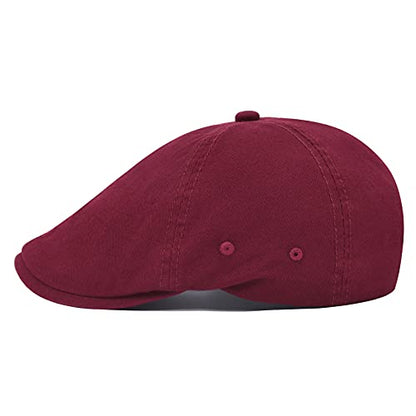 VOBOOM Cotton Washing Flat Cap Cabbie Hat Gatsby Ivy Irish Hunting Newsboy - color: Burgundy