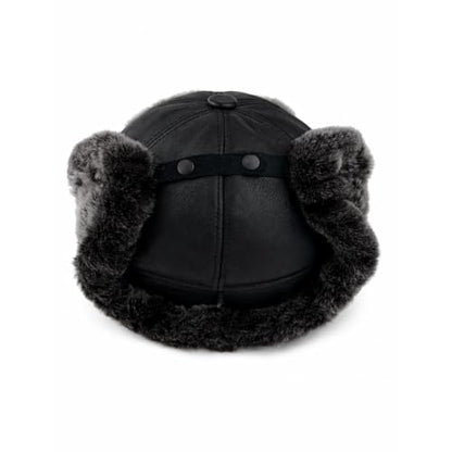 Leather Aviator Russian Ushanka Trapper Shearling Sheepskin Fur Ear Flap Waterproof Winter Hat - color: Gray, size: XX-Large