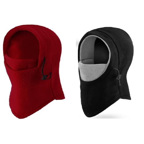 Frienda 2 Pcs Balaclava Ski Mask Windproof Warmer Fleece Adjustable Winter Mask Face Cover for Men Women - color: Black Mixed Grey,wine Red