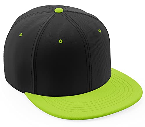 Daxton Classic Blank Snapback Flat Bill Visor Hat Cap One Size Adjustable Back - color: Black Lime