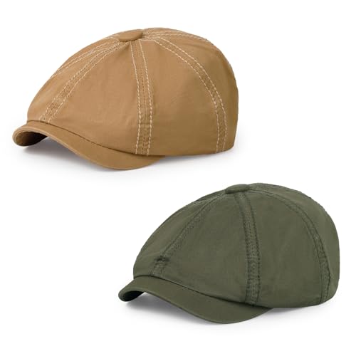 Newsboy Cap for Men Cotton 8 Panel Men's Flat Cap - color: Khaki+armygreen, size: One Size