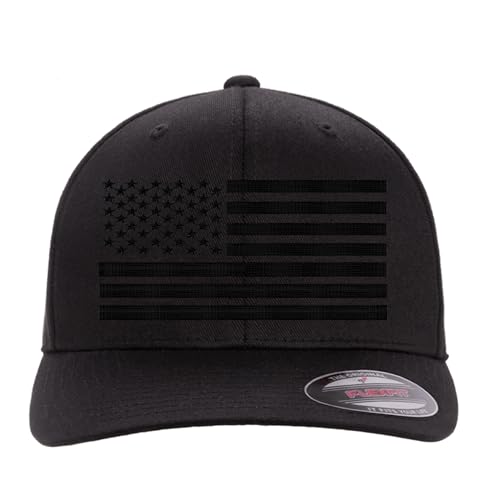 Custom Embroidered America Flag Men and Women Flex 6277 Baseball Hat. - color: Black, size: Large-X-Large