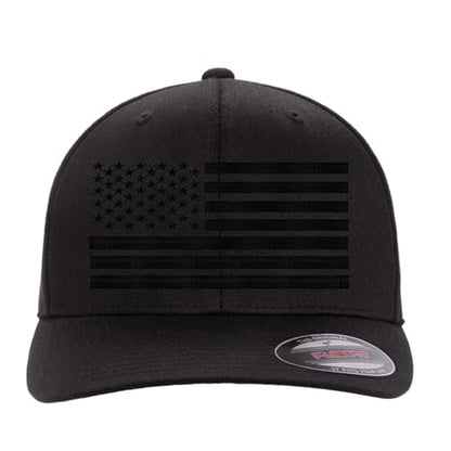 Custom Embroidered America Flag Men and Women Flex 6277 Baseball Hat. - color: Black, size: Large-X-Large