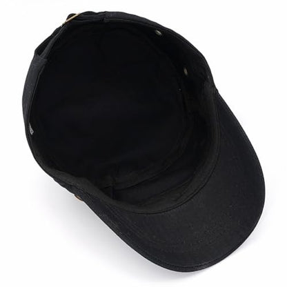 Unisex Cadet Army Cap Adjustable Flat Top Cap Washed Cotton Military Hat Baseball Cap - color: Black 3