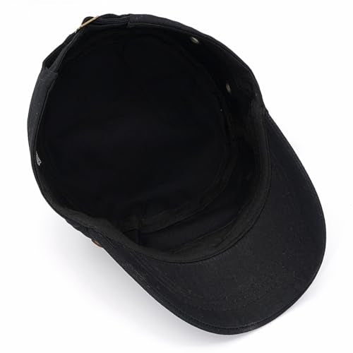 Unisex Cadet Army Cap Adjustable Flat Top Cap Washed Cotton Military Hat Baseball Cap - color: Black 3