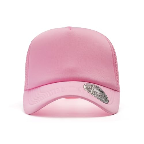 2-Pack Classic Foam Trucker Hat Summer Mesh Hat Lightweight Adjustable Back Buckle Strap - color: Pink/Blue