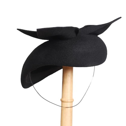 Women Wool Derby Hat for Women Pillbox Hat Wedding Hats Felt Bowknot Fascinators - color: 407 Black