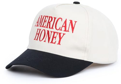 D&Y Retro 2-Tone Canvas Baseball Cap for Women - Funny Embroidered Distressed Snapback, Adjustable Cotton Dad Hat - color: American Honey-black