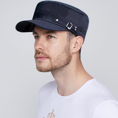 Unisex Army Cadet Cap Military Flat Top Basic Baseball Caps - color: Navy Blue