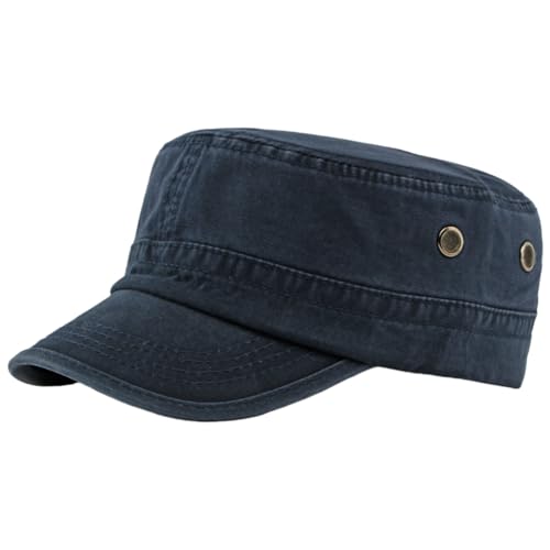Army Cadet Cap for Men Women Military Flat Top Cap Adjustable Cotton Basic Baseball Cap - color: Navy Blue