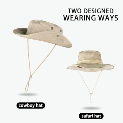 Sun Hats for Men Women Bucket Hat UPF 50+ Boonie Fishing Safari Hat - color: Beige