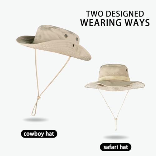 Sun Hats for Men Women Bucket Hat UPF 50+ Boonie Fishing Safari Hat - color: Beige