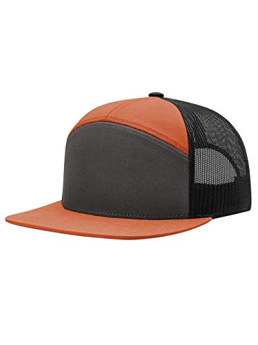 Seven-Panel Trucker Richardson Leather Patch Cap - color: Charcoal/ Burnt Orange/ Black, size: One Size
