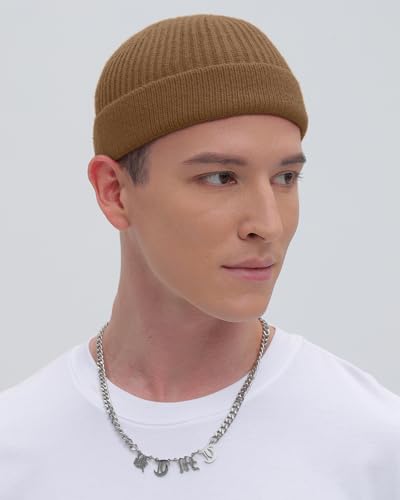 ROYBENS Thin Swag Wool Short Fisherman Beanie for Men Women Knit Winter Hat - color: 1pcs-lgiht Coffee