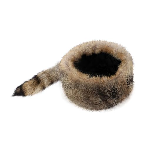Women's Russian Cossack Hat with Raccoon Tail Furry Trapper Hat Plush Warm Winter Hats for Hunting Faux Fur Ski Cap - color: Deep Brown