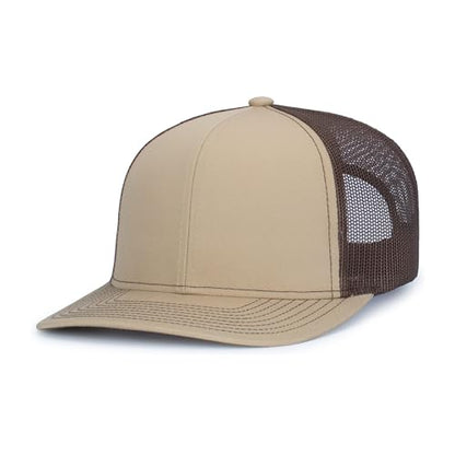Pacific Headwear Contrast Stitch Trucker Snapback - color: Khaki/Brown/Khaki