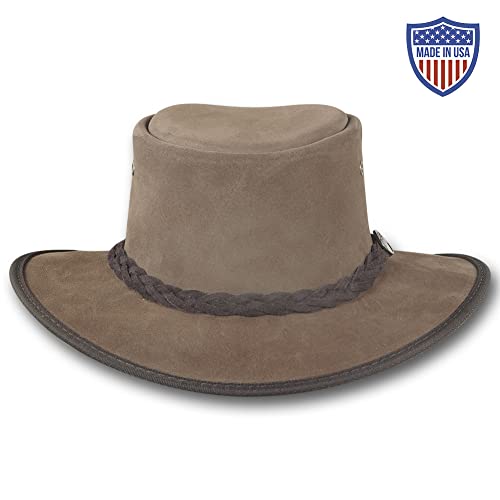Barmah Hats Foldaway Cattle Suede Leather Hat - Item 1061 - color: Brown, size: Medium