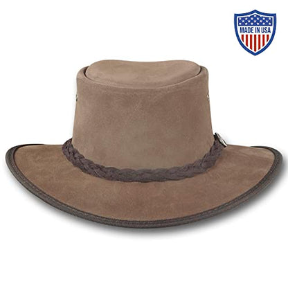 Barmah Hats Foldaway Cattle Suede Leather Hat - Item 1061 - color: Brown, size: Large