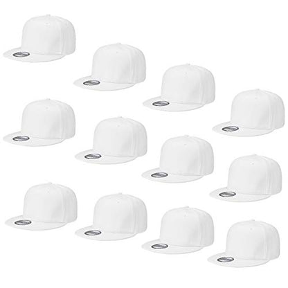 Falari Wholesale 12 Pack Snapback Hat Cap Hip Hop Style Flat Bill Blank Solid Color Adjustable Size - color: 12-pack White