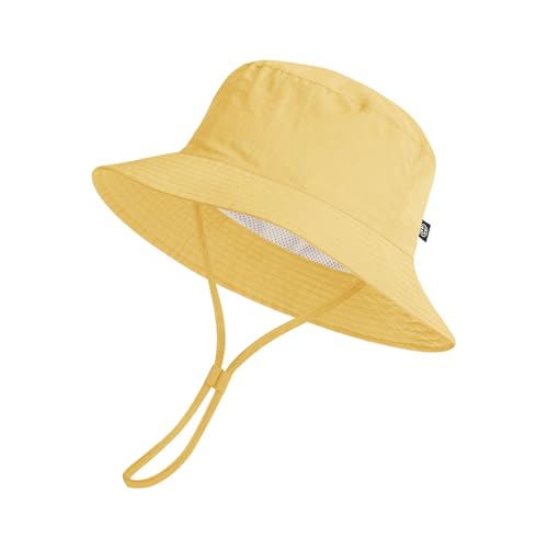 Toddler Bucket Hats UPF 50+ Baby Sun Hat Adjustable Kids Sun Protection Summer Hat Wide Brim Beach Hat for Boys Girls 0-6Y - color: Yellow, size: 0-6 Months