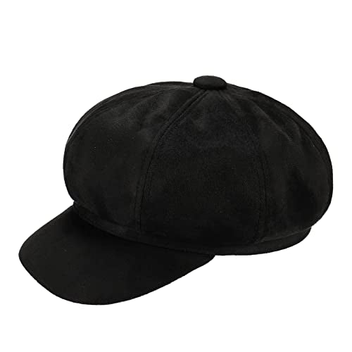 Newsboy Cabbie Baker boy hat Beret Cap for Women Pageboy Visor Paperboy Hat Sailor Fiddler Hat Adjustable - color: Black Tweed