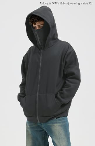 Zip Up Balaclava Hoodie Warm Sweatshirts Fleece Jackets Outwear - color: Dark Grey, size: 3X-Large
