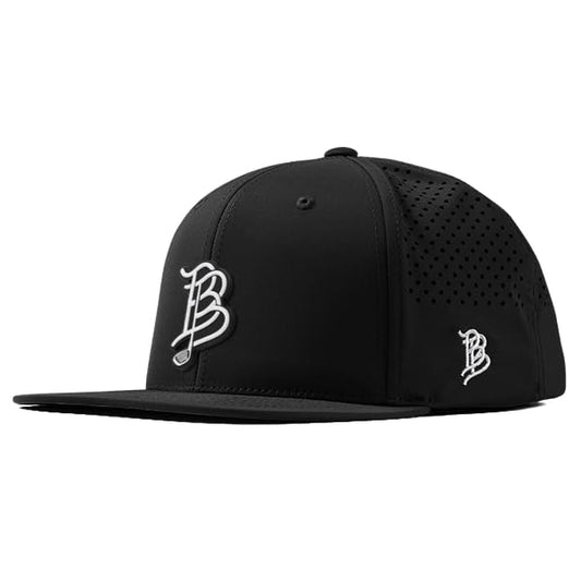 Branded Bills BB Golf Cutout PVC Flat Performance Golf Hat for Men - color: Black
