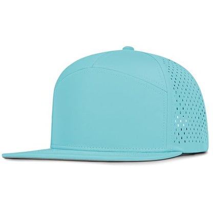 4 Inclusive Sizes Flat Bill Performance Trucker Hat Men Women, 7 Panel Snapback Running - color: 23.sky Blue