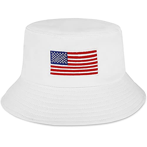 XYIYI Fashion Embroidery Bucket Hat Cotton Beach Fisherman Hats for Women Girls - color: American Flag White