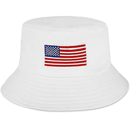 XYIYI Fashion Embroidery Bucket Hat Cotton Beach Fisherman Hats for Women Girls - color: American Flag White