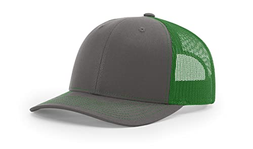 Richardson 112 Trucker Hat - Premium Blank Baseball Cap, Adjustable Snapback Hat - Structured Six Panel Richardson Blank Hats - color: Charcoal/Kelly Green