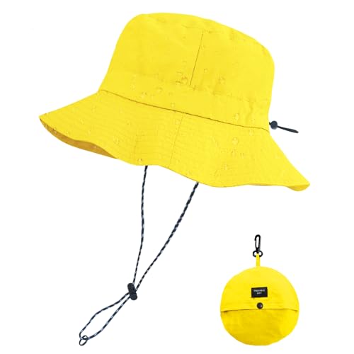 PFFY Packable Sun Bucket Hat for Men Women Outdoor UV Protection Sun Hats - color: Yellow