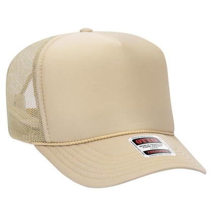 OTTO Cap 5 Panel High Crown Foam Front Mesh Back Trucker Hat, One Size - color: 015 - Tan