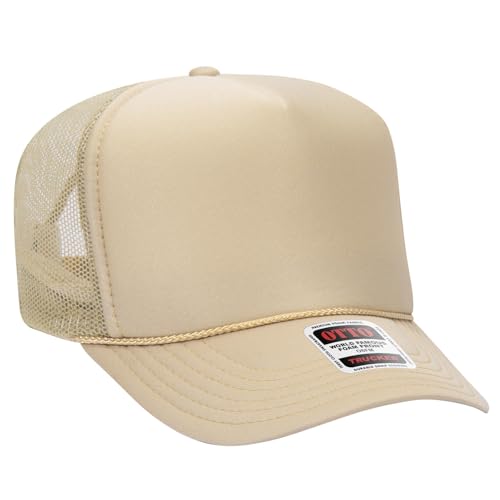 OTTO Cap 5 Panel High Crown Foam Front Mesh Back Trucker Hat, One Size - color: 015 - Tan