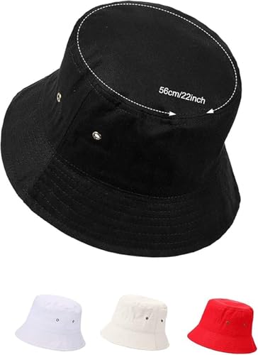 SATINIOR 4 Pcs Bucket Hat Summer Cotton - color: Black, White, Beige, Red, size: X-Small